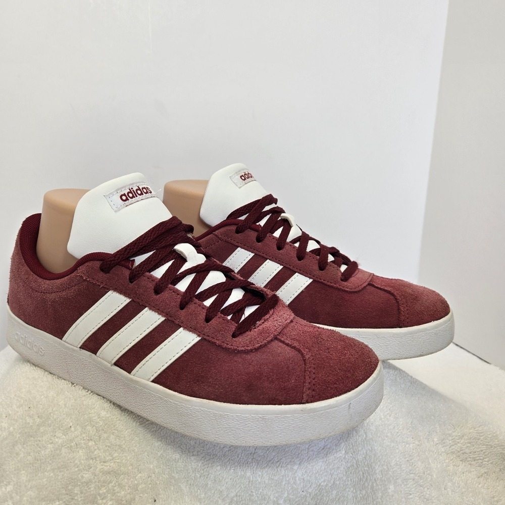 Adidas VL Court 2.0 Burgundy White Suede Mens Size 6 Retro Throwback Sneakers